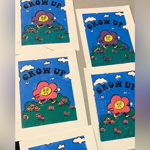 GROW UP Flowers Lino Print - reductive oil print - Picture 5 of 6